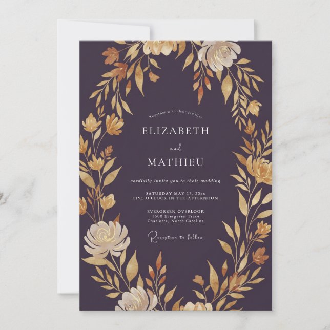 Plum Amber Floral Wedding Invitation (Front)
