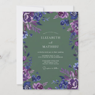 Plum Amethyst Moss Petal Wedding Invitation