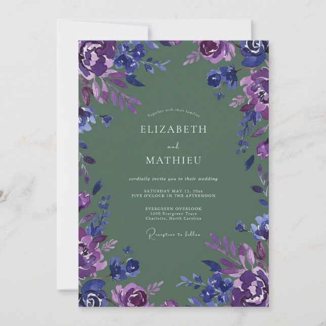 Plum Amethyst Moss Petal Wedding Invitation (Front)
