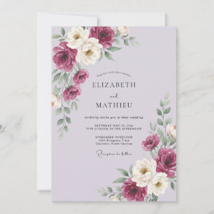 Plum Amethyst Peony Wedding Invitation