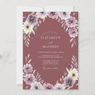 Plum Amethyst Ranunculus Eucalyptus Wedding Invitation