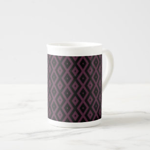Plum and black diamond pattern bone china mug