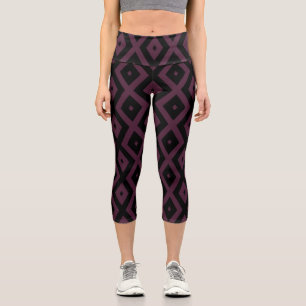 Plum and black diamond pattern capri leggings
