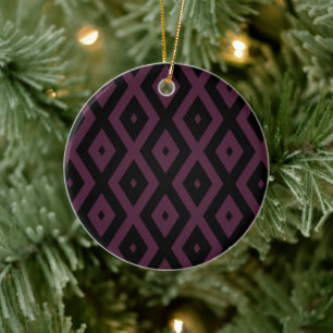 Plum and black diamond pattern ceramic tree decoration
