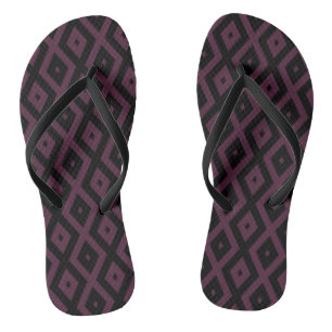 Plum and black diamond pattern flip flops