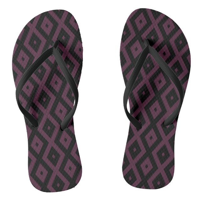 Plum and black diamond pattern flip flops (Footbed)