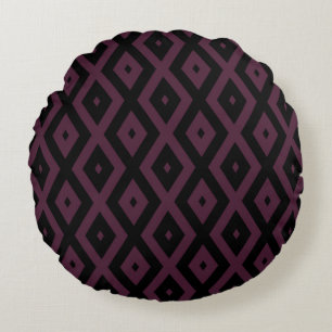 Plum and black diamond pattern round cushion
