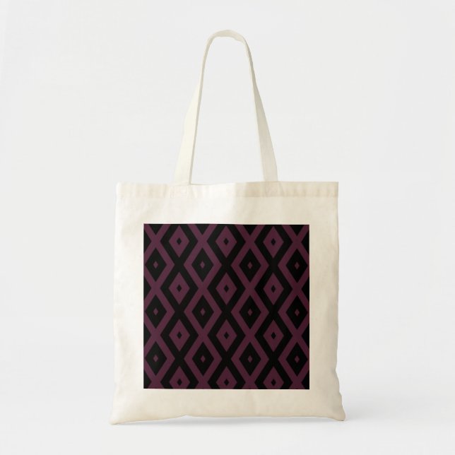 Plum and black diamond pattern tote bag (Front)