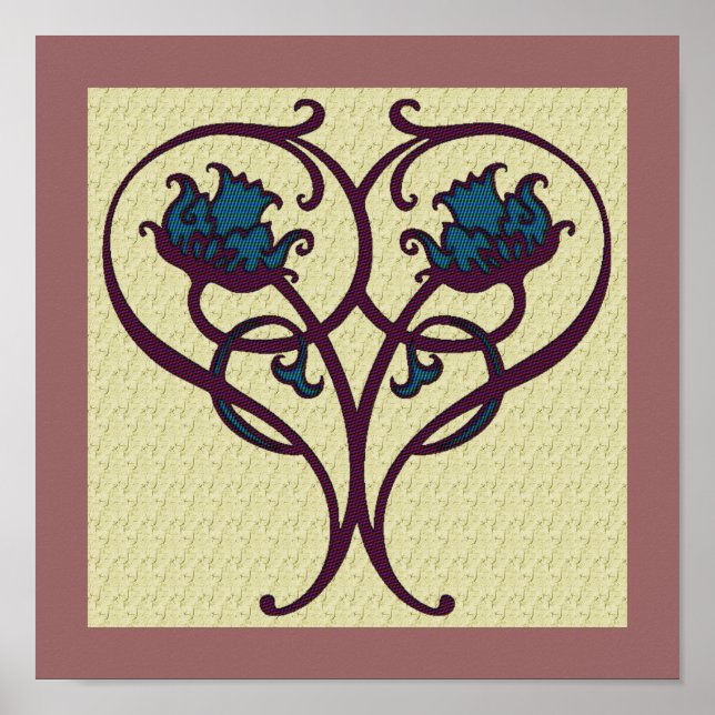 Plum And Blue Floral Art Design  Poster (Front)