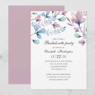 Plum and blue flowers. Floral bachelorette party Invitation