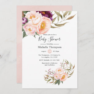 Plum and Blush Floral Baby Shower Invitation