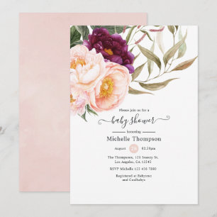 Plum and Blush Floral Baby Shower Invitation