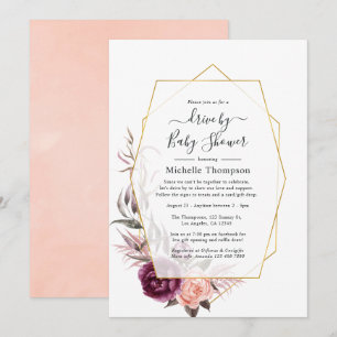 Plum and Blush Floral Geometric Drive By Shower Invitation