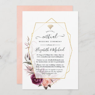 Plum and Blush Floral Geometric Virtual Wedding Invitation