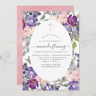Plum and Blush Pink Floral Confirmation Invitation