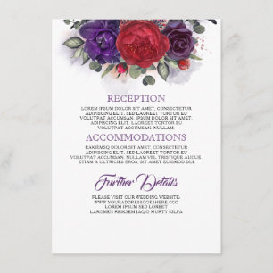 Plum and Burgundy Floral Wedding Information Enclosure Card