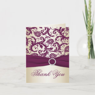 Plum and Champagne Damask Thank You Card