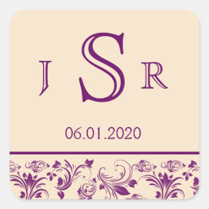 Plum and Champagne Floral Scroll Monogram Sticker