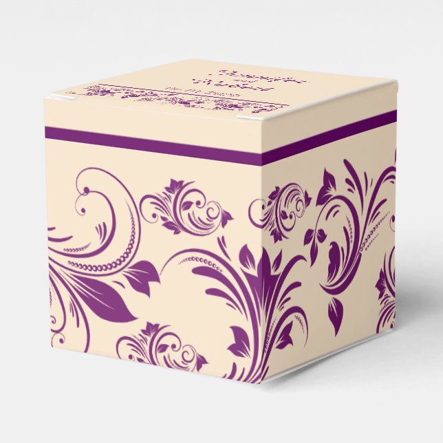 Plum and Champagne Scroll Wedding Favour Box (Front Side)