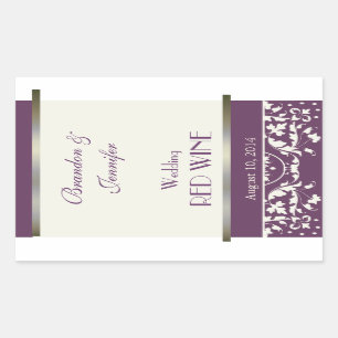 Plum and Cream Damask Wedding Wine Sticker