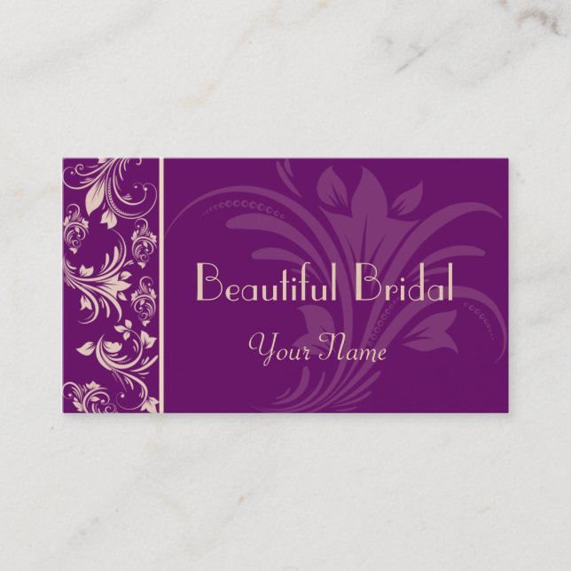 Plum and Cream Floral Scroll Business Card (Front)