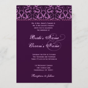 Plum and Eggplant Purple Damask Wedding Invitation