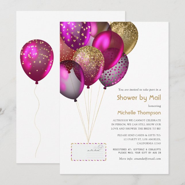 Plum and Gold Baby or Bridal Shower by Mail Invitation (Front/Back)