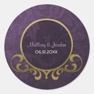 Plum and Gold Damask Wedding Seal - Customise