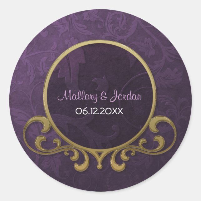 Plum and Gold Damask Wedding Seal - Customise (Front)