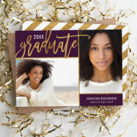 Plum and Gold Faux Foil 2 Photo Graduation