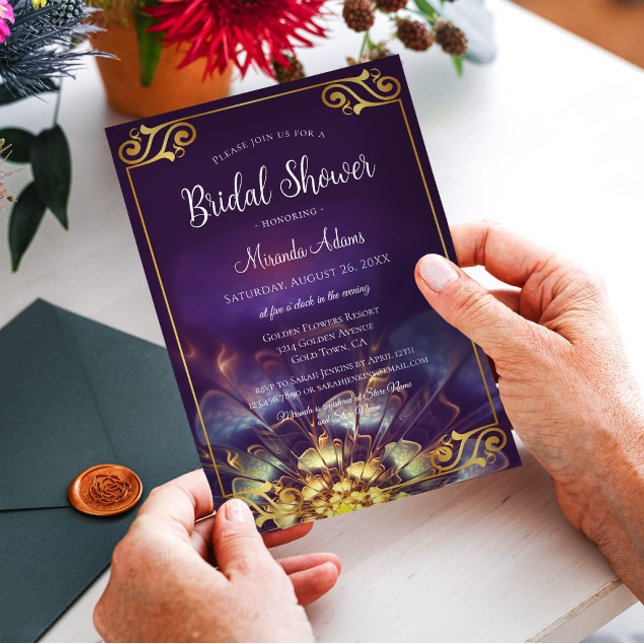 Plum and Gold Floral Boho Bridal Shower Invitation (Creator Uploaded)