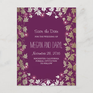 Plum and Gold Garden Branches Save the Date Announcement Postcard