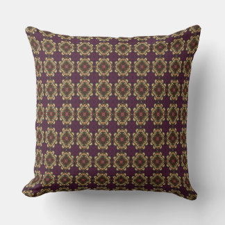 Plum And Gold Retro Motif Cushion