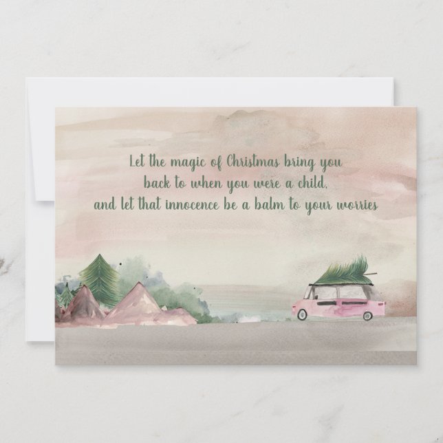 Plum and Green Christmas Bringing Home the Tree Card (Front)