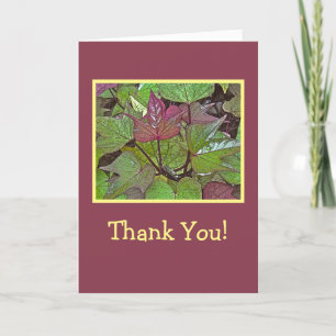 PLUM AND GREEN COLORED LEAVES /THANK YOU/CUSTOMIZB CARD