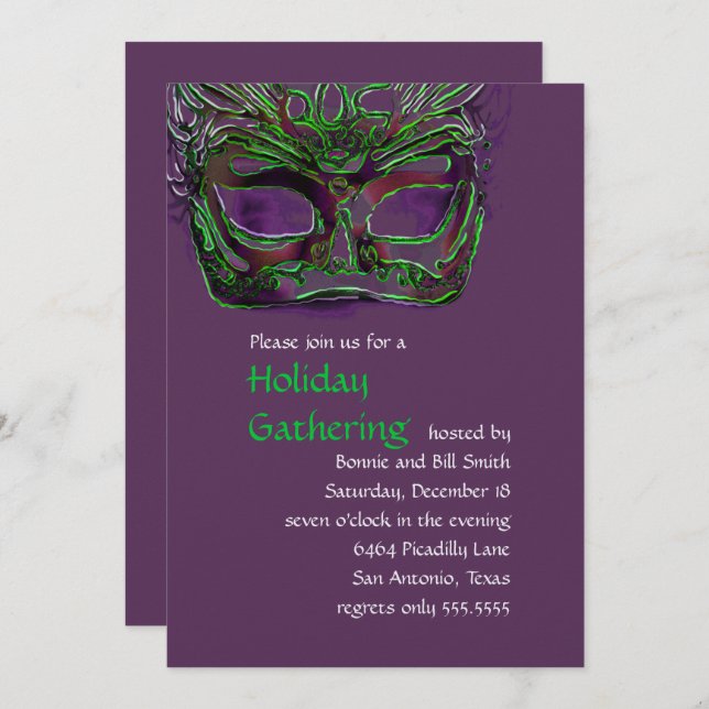 Plum and Green Masquerade Party Invitation (Front/Back)