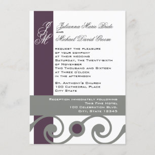 Plum and Grey Scroll Invitation