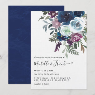 Plum and Navy Floral Wedding Invitation