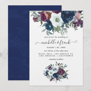 Plum and Navy Floral Wedding Invitation