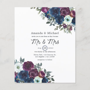 Plum and Navy Floral Wedding Invitation Flyer