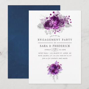 Plum and Navy Watercolor Floral Engagement Party Invitation