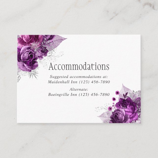 Plum and Navy Watercolor Wedding Accommodations Enclosure Card (Front)