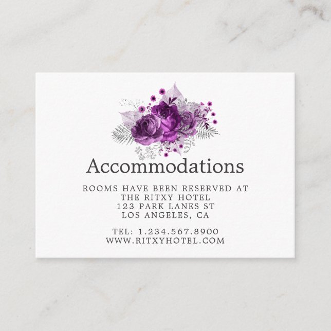 Plum and Navy Watercolor Wedding Accommodations Enclosure Card (Front)