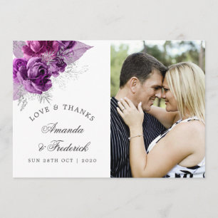 Plum and Navy Watercolor Wedding Thank You Card