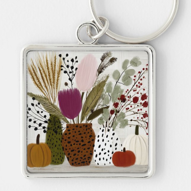 Plum and Olive Leopard Spotted Vases Key Ring (Front)