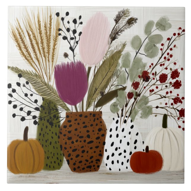 Plum and Olive Leopard Spotted Vases Tile (Front)