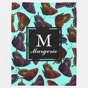 Plum and Orange Butterflies Personalised Fleece Blanket