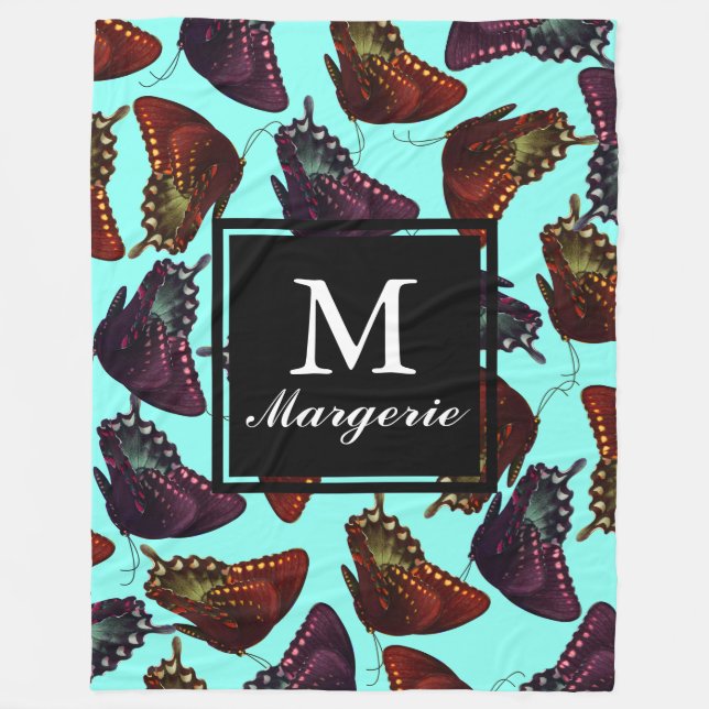 Plum and Orange Butterflies Personalised Fleece Blanket (Front)