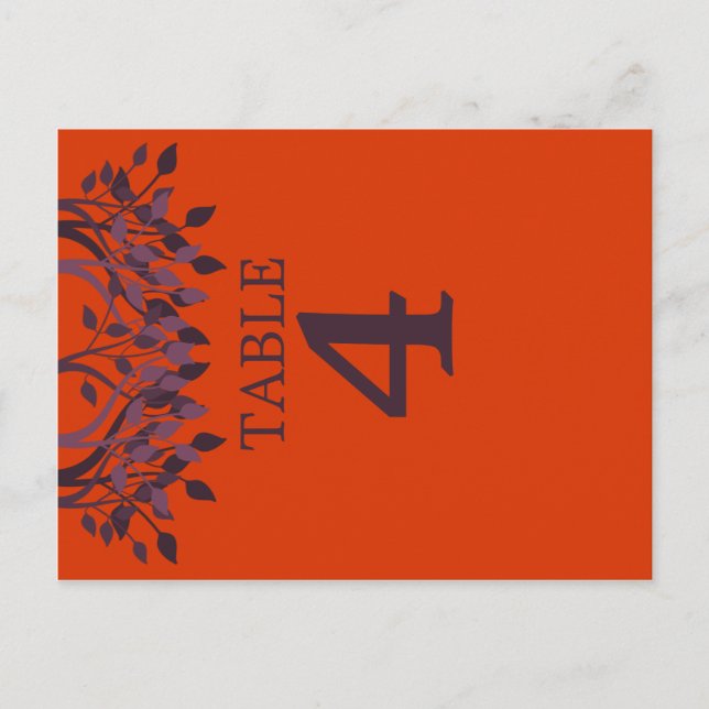 Plum and Orange Leaves Table Number Cards 4 (Front)