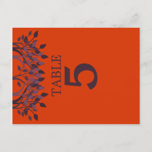 Plum and Orange Leaves Table Number Cards 5